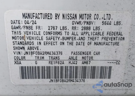 2024 Nissan Ariya Evolve+ из США, поврежденный, VIN JN1BF0BA2RM434376